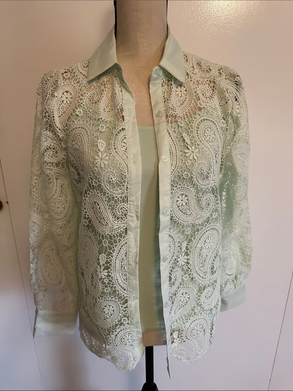 Cato Mint Lace Button-Down Shirt with matching Camisole size small